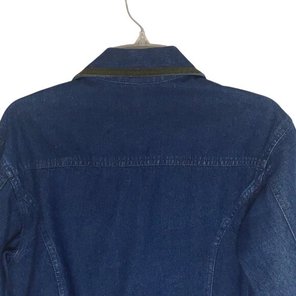 Rebecca Malone Denim Jacket Womens Small Blue Embroidered Leaves Velvet Trim - Picture 10 of 14